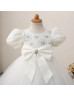Puff Sleeves Beaded Ivory Lace Tulle Flower Girl Dress Puff Sleeves Beaded Ivory Lace Tulle Flower Girl Dress